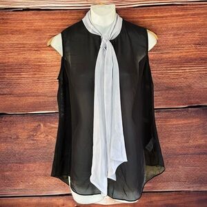 🤑10/$100 Altuzarra black white collar sash tie sheer flowy blouse top M